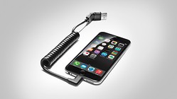 USB adapter cable, for mobile devices with an Apple Lightning port, angled