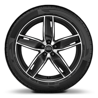 Aluminium-Gussr&auml;der Audi Sport im 5-Arm-Wing-Design, schwarz matt, glanzgedreht, Gr&ouml;&szlig;e 7,5 J &times; 18, mit Reifen 225/35 R18