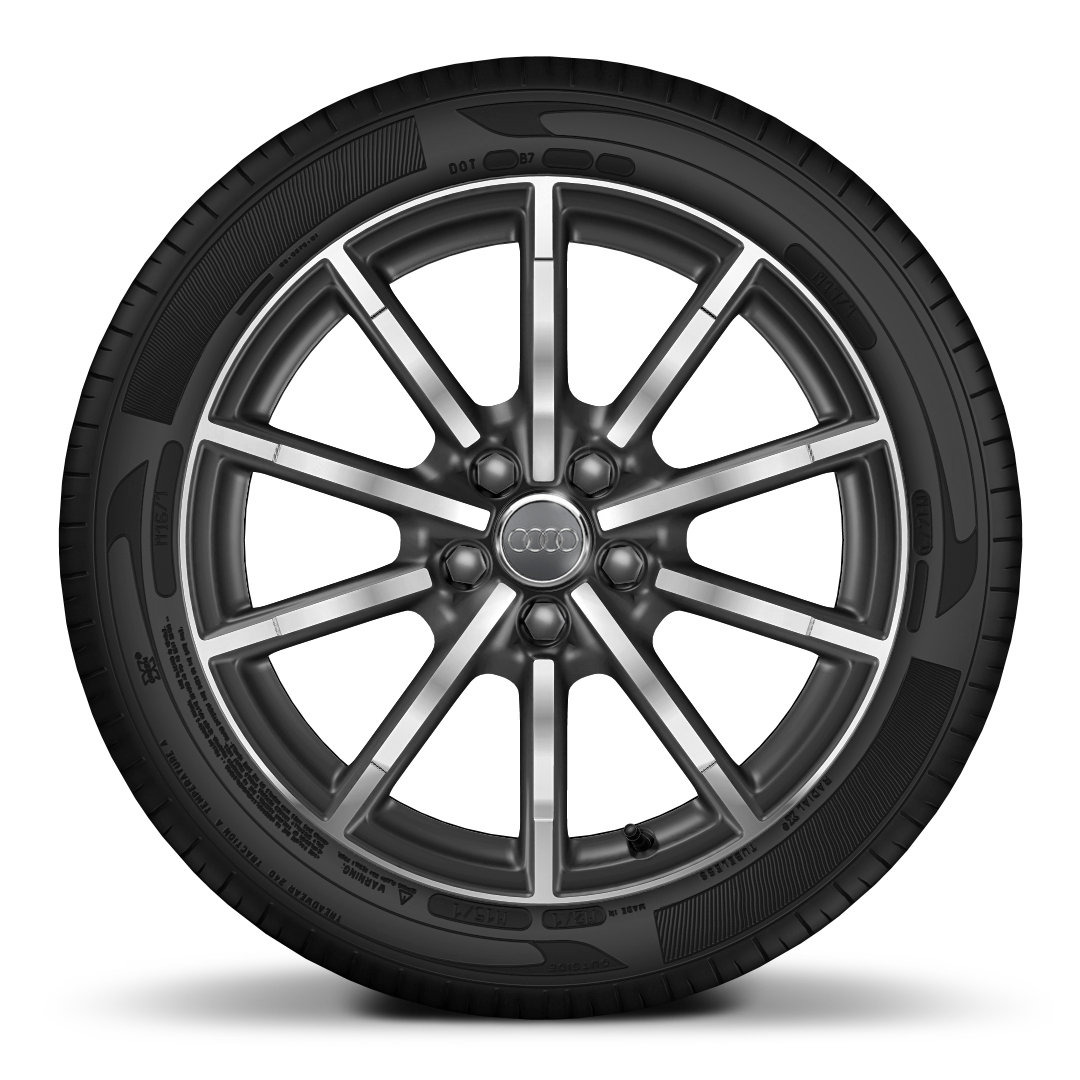 18” ‘10-spoke’ design alloy wheels in matt titanium look, diamond cut finish with 7.5J 225/40 R18 tyres