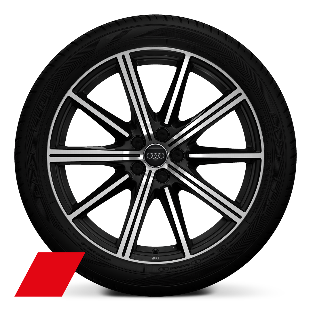 Audi Sport 20 吋 10 輻式星形設計鑄造鋁合金輪圈，金屬黑色，鑽石亮面導角，搭配 255/40 R20 輪胎