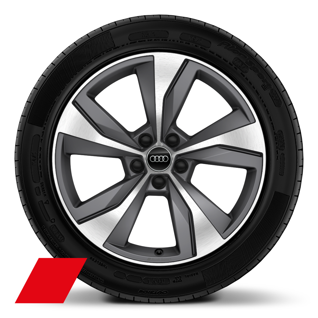 Jantes Audi Sport, style turbine à 5 bras, Gris Titane Mat, tournées brillantes, 8,0J x 19, pneus 235/40 R19