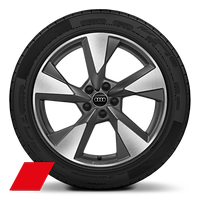 Audi Sport GmbH 19 吋 5 輻式錐塔形設計鑄造鋁合金輪圈，消光鈦灰塗裝，搭配 235/55 R 19 輪胎