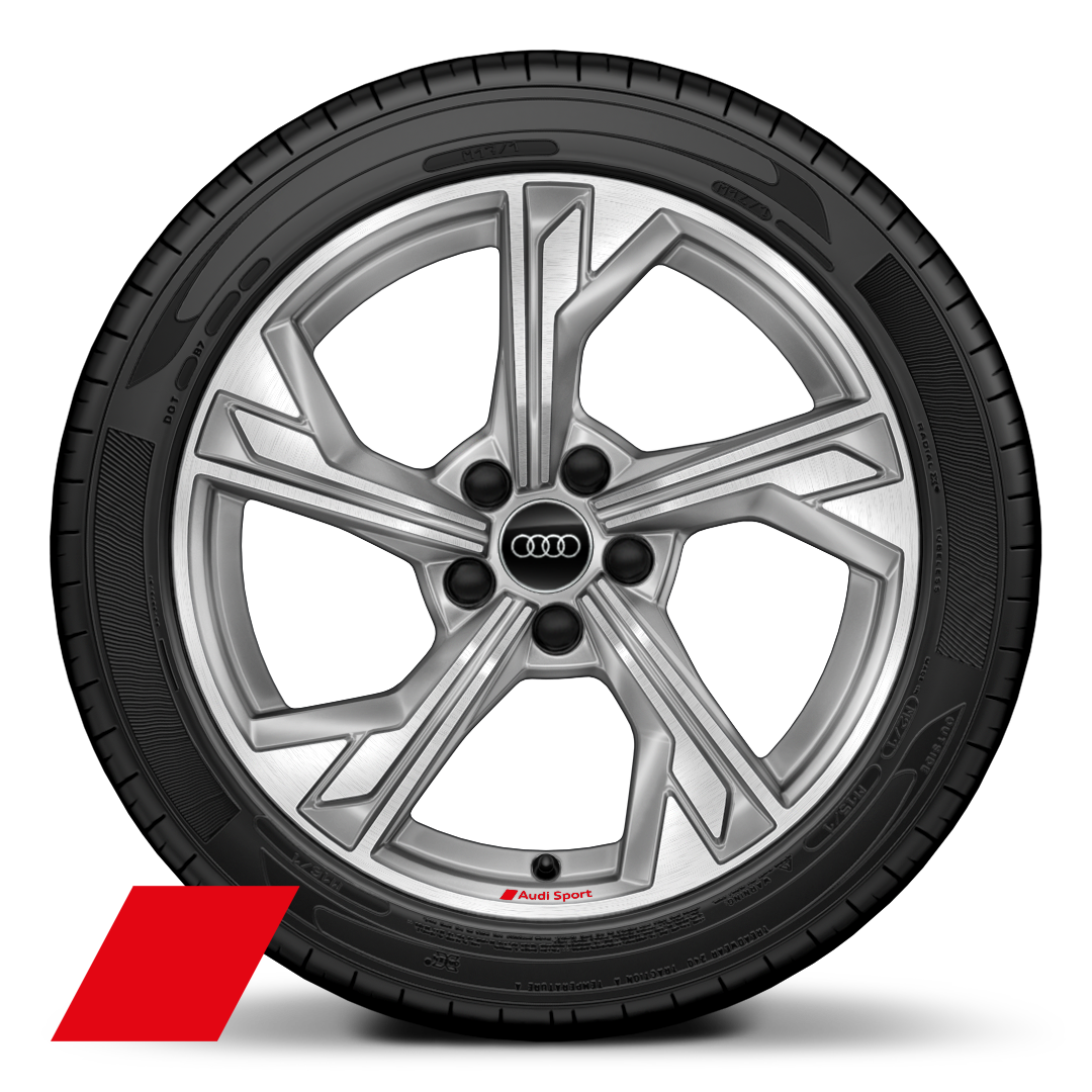Audi Sport GmbH 18 吋 5 輻旗式設計鑄造鋁合金輪圈，白金灰塗裝，搭配 225/40 R18 輪胎