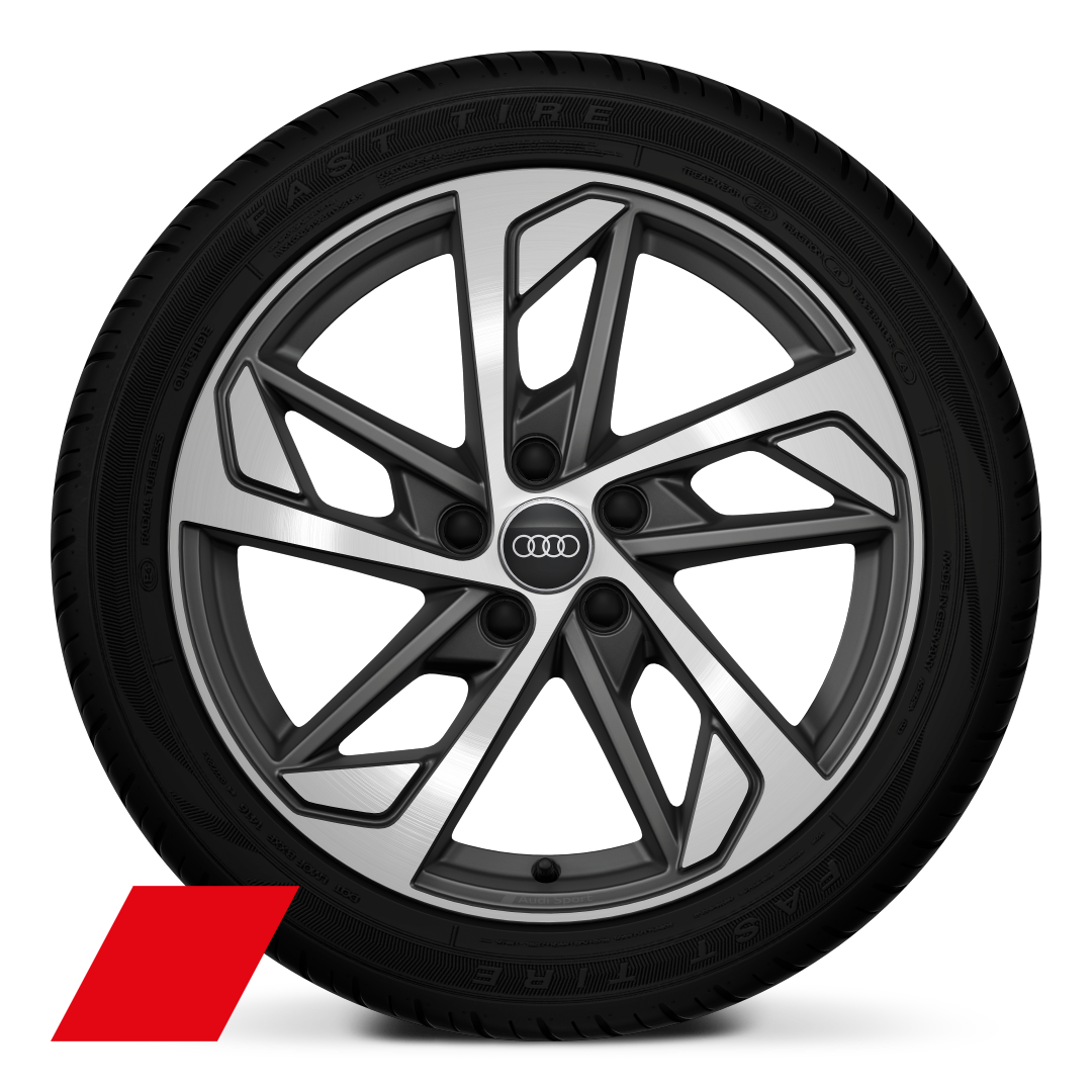 Rodas Audi Sport, design trapezoidal de 5 braços, Cinza Titânio Fosco, pol. por torneamento, 8J x 18, pneus 245/40 R18