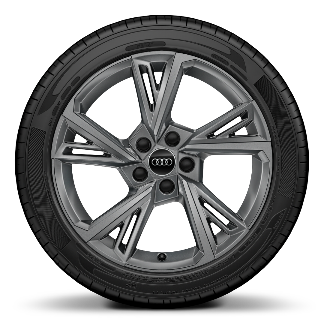 18 吋 5 輻雙肋式 V 形設計 (S style) 鑄造鋁合金輪圈，石墨灰塗裝，搭配 225/40 R18 輪胎