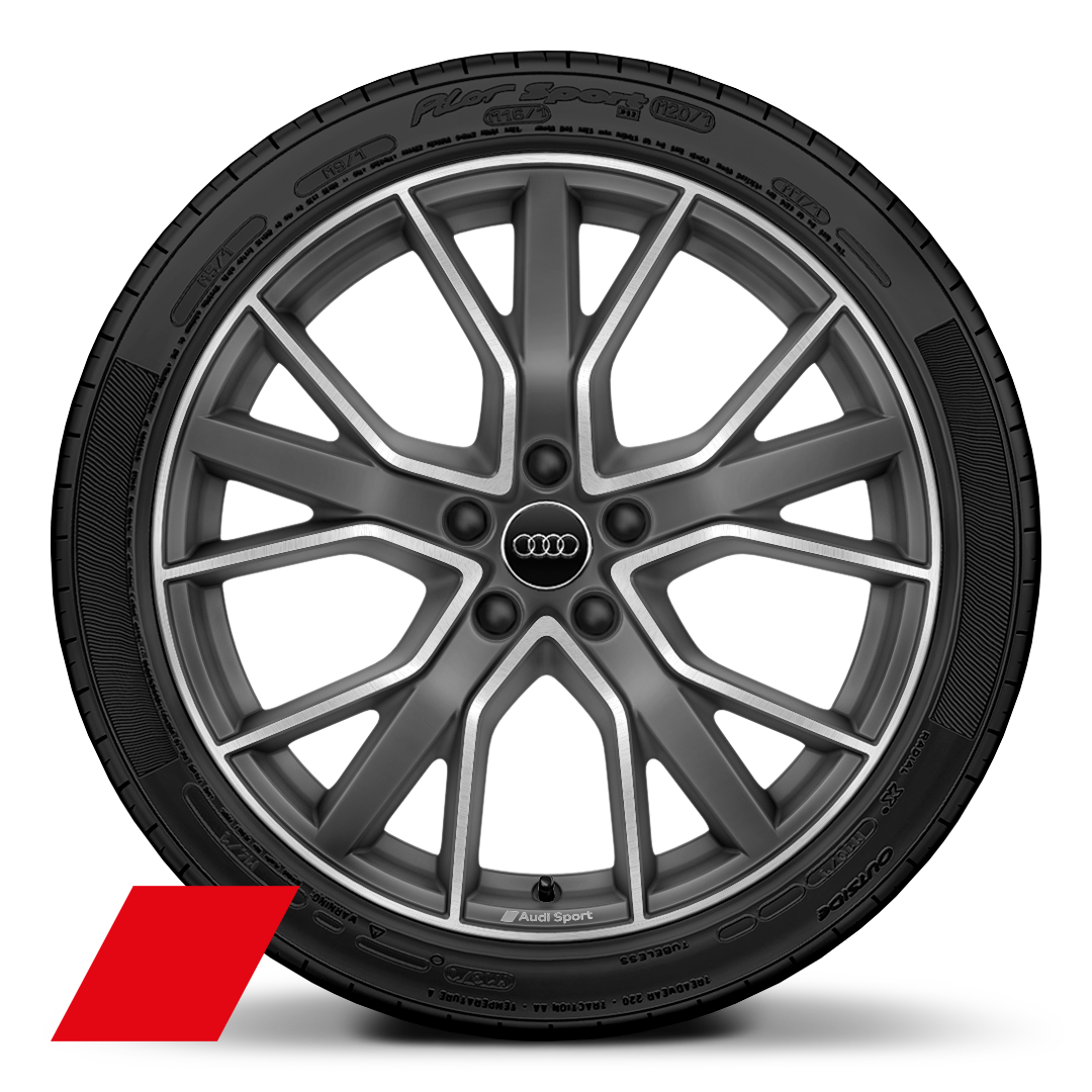 Audi Sport 5V 幅式星形設計鑄造鋁合金輪轂，霧面鈦合金外觀，直徑-旋轉，8.5J x 19，特定型號輪胎