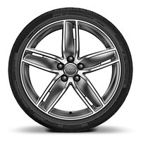 Aluminium-Gussr&auml;der Audi Sport im 5-Arm-Wing-Design, Titanoptik gl&auml;nzend, Gr&ouml;&szlig;e 8 J x 19, mit Reifen 235/35 R 19