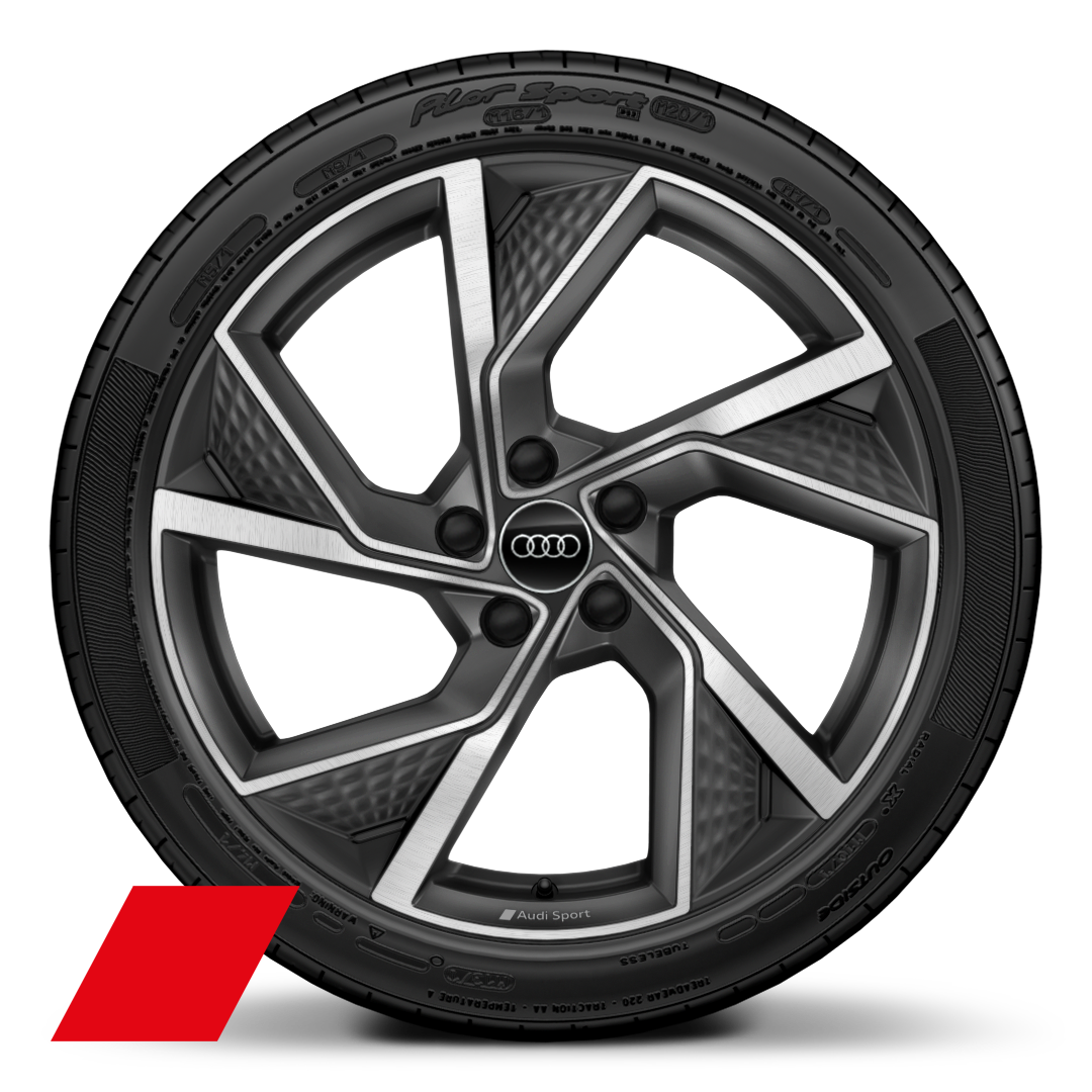Audi Sport GmbH 19 吋 5 輻式 Y 形設計鑄造鋁合金輪圈，消光鈦灰塗裝，搭配 235/35 R19 輪胎