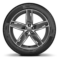 Aluminium-Gussr&auml;der Audi Sport im 5-Arm-Wing-Design, Titanoptik gl&auml;nzend, glanzgedreht, Gr&ouml;&szlig;e 7,5 J &times; 18, mit Reifen 225/35 R 18
