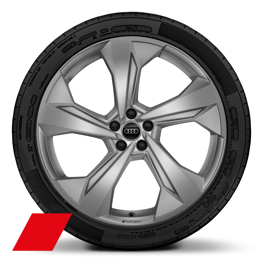 Audi Sport GmbH 22 吋 5 輻形設計鑄造鋁合金輪圈，霧面白金灰，搭配 285/35 R22 輪胎
