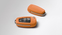 Leather key trim, signal orange