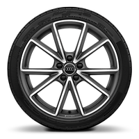 Aluminium-Gussr&auml;der Audi Sport im 5-V-Speichen-Design, Titanoptik matt, glanzgedreht, Gr&ouml;&szlig;e 8 J x 19, mit Reifen 235/35 R 19