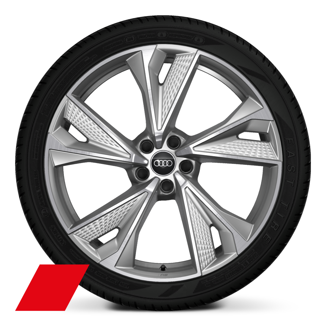 Audi Sport 21 吋 5-V 輻式構造設計鑄造鋁合金輪圈，白金灰，鑽石亮面導角，搭配 255/35 R21 輪胎