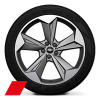 Velgen Audi Sport, 5-arm-rotor-evo, mat-titaangrijs, glansgedraaid, 8,5J|9,0Jx21, bandenmaat 235/45|255/40 R21