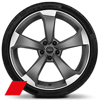 Obręcze kół ze stopu metali lekkich Audi Sport 9Jx20&quot;, 5 - ramienne Rotor, w tonacji tytanu, matowe, polerowane z oponami 265/30 R20. 3-letnie ubezpieczenie opon w cenie.