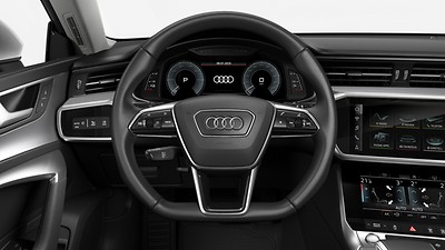 Sports contour leather-wrapped multi-function steering wheel, with shift paddles, 3-spoke, flat-bottomed
