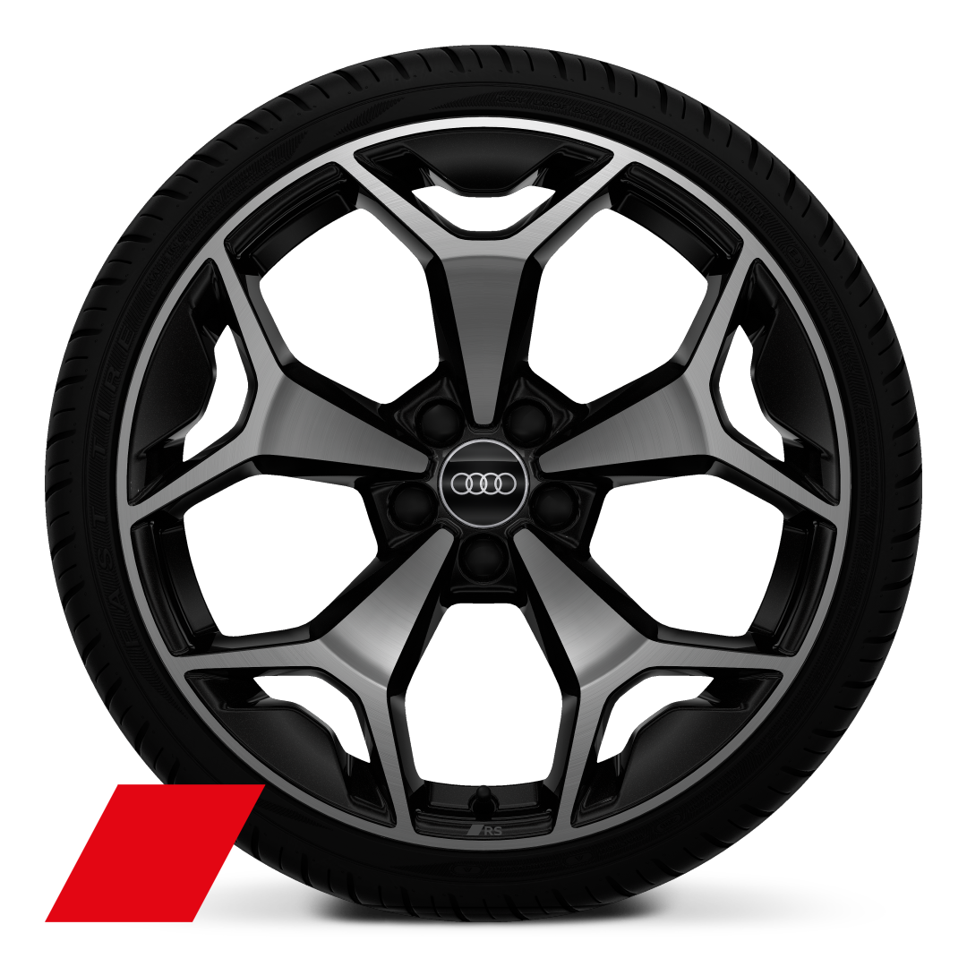 Audi Sport 18 吋 5 輻式 Y 形設計鑄造鋁合金輪圈，金屬黑色，鑽石亮面導角，暗黑版，搭配 215/40 R18 輪胎