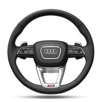 Leather steering wheel in 3-spoke design with multifunction plus and shift paddles