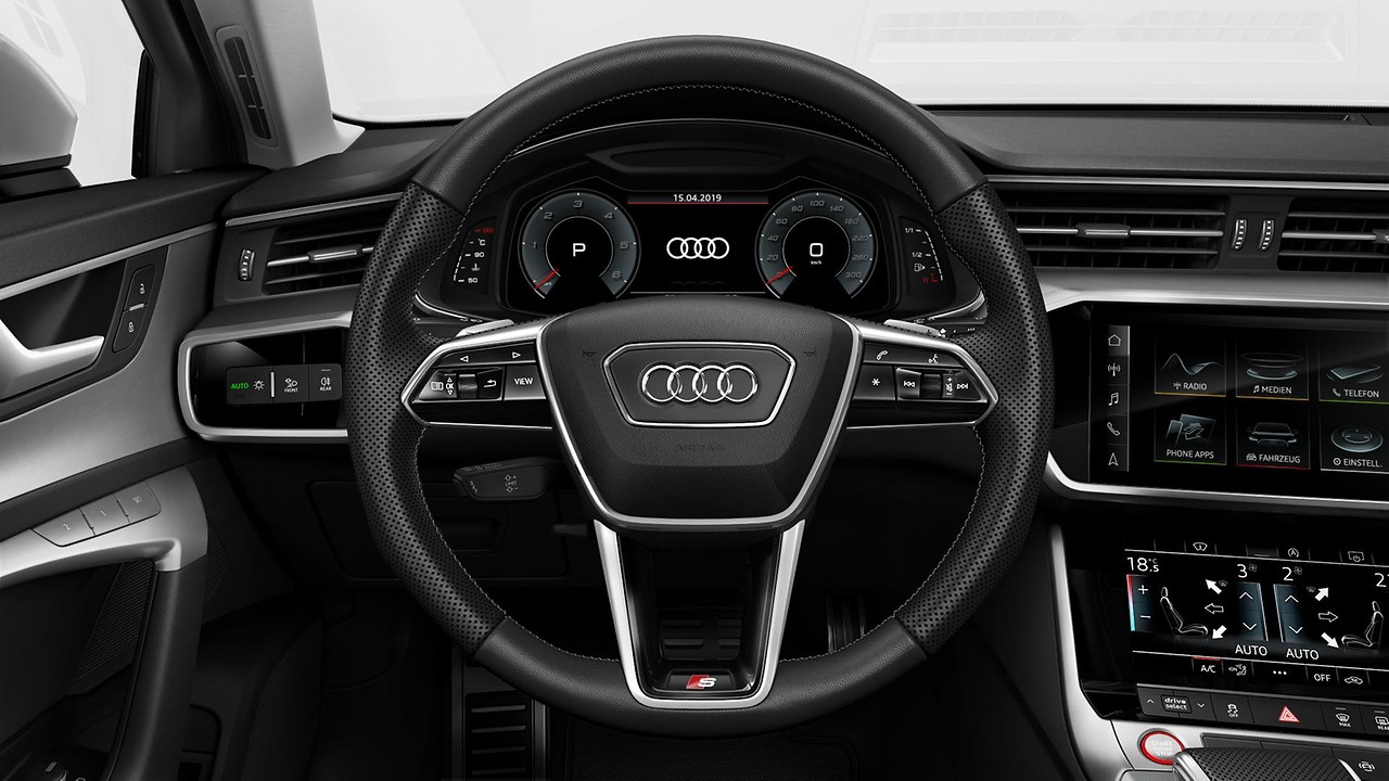 Leather-wrapped multi-function sports steering wheel