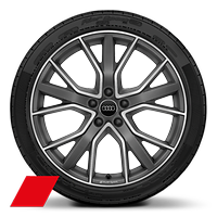 Cerchi in lega di alluminio Audi Sport 8,5 J x 19 a 5 razze a V design a stella in color titanio opaco, torniti a specchio con logo Audi Sport e pneumatici 255/35 R 19