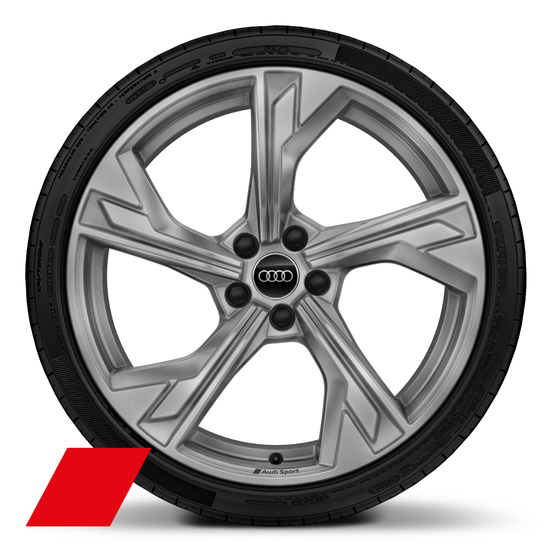 Audi Sport wheels, 5-arm flag style, Matte Platinum Gray, 9.0J x 20, 265/30 R20 tires