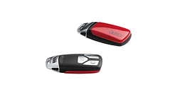 Carcasa para llave en color rojo tango, con aros Audi, para llave con abrazadera cromada