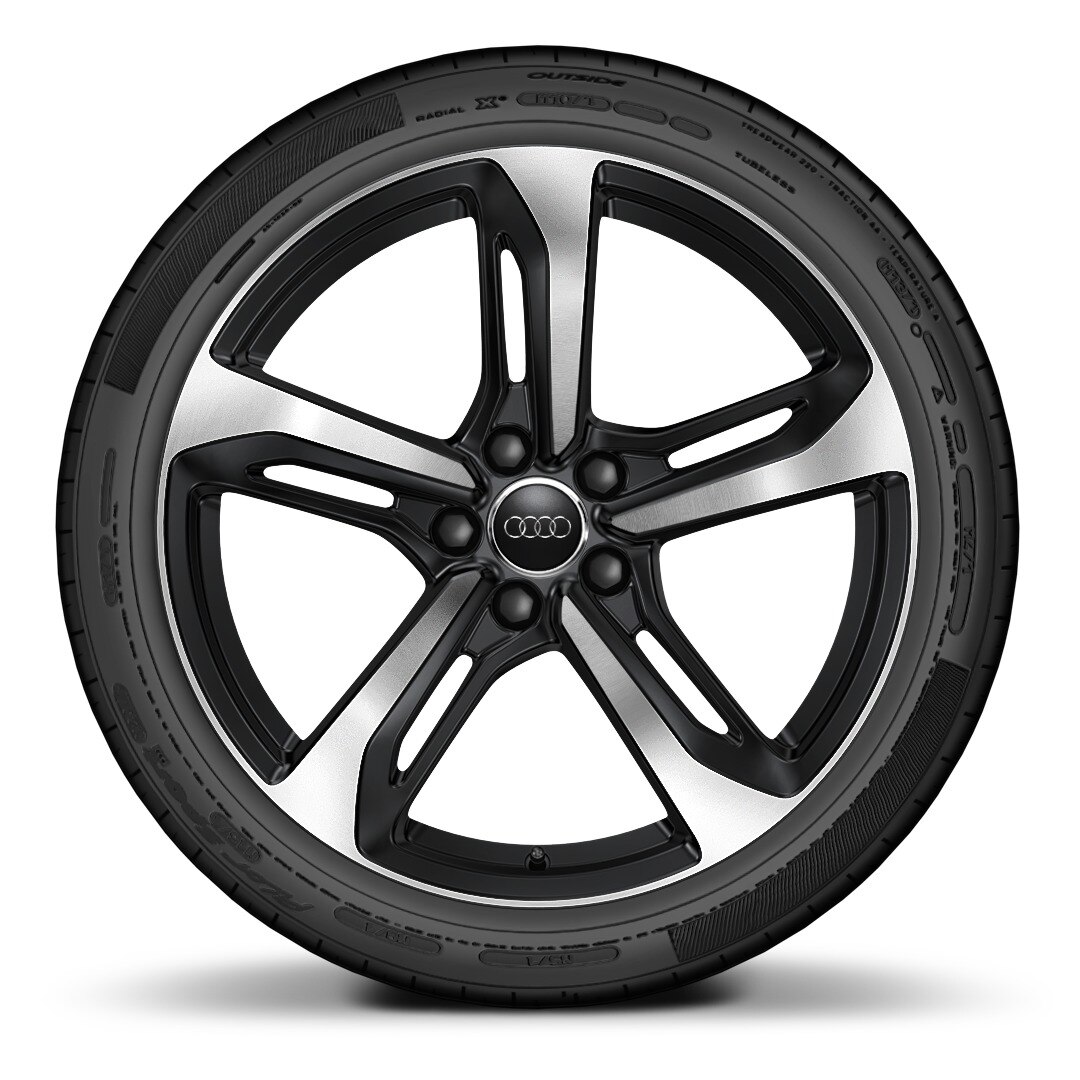 5辐"刃"形设计,9jx19,奥迪运动铸铝合金车轮,黑色,亚光, 切边高亮