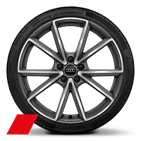 Cerchi in lega d&apos;alluminio Audi Sport 9J x 20 con design a 5 razze a V in color titanio opaco, torniti a specchio,  con logo Audi Sport e pneumatici 255/30 R 20 92Y xl