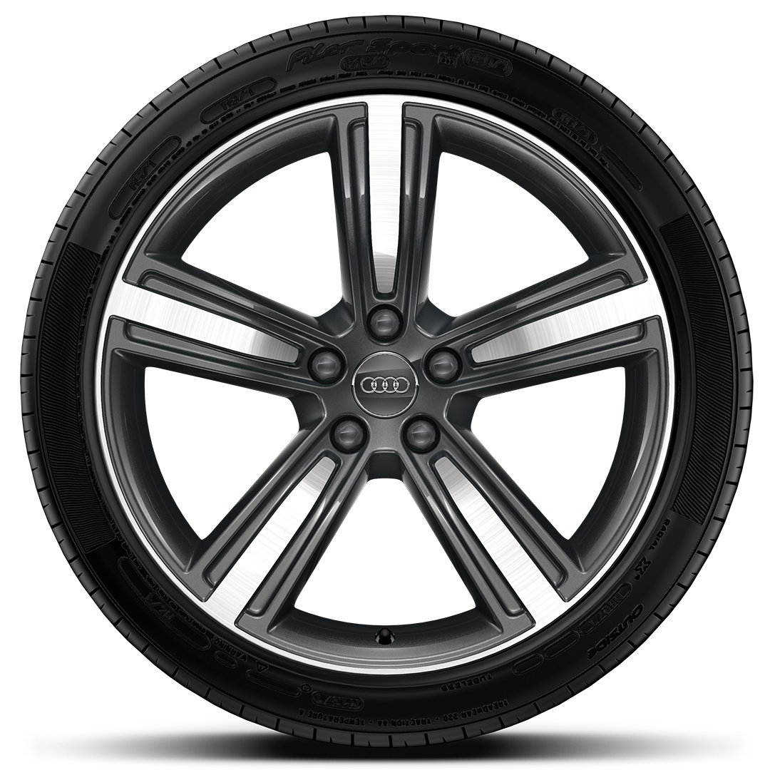 Rodas alum.fund. em design de 5 bra&ccedil;os, Cinza Contraste, parcialmente polidas, tamanho 9J x 19 com pneus 255/45 R19