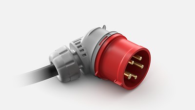 Câble de chargement avec connecteur industriel CEE 400 V / 16 A triphasé, rouge, coudé