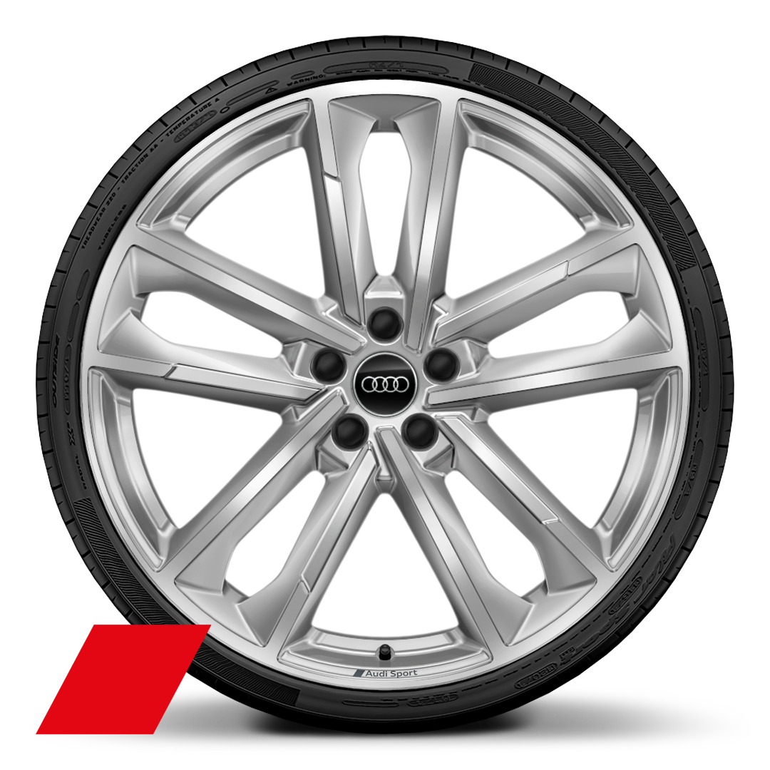 Audi Sport 21 吋 5 輻式雙肋設計鑄造鋁合金輪圈，搭配 255/35 R21 輪胎