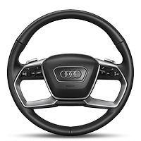 Leather-wrapped multi-function steering wheel, double-spoke, shift paddles and steering wheel heating