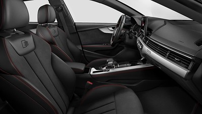 Punaiset tikkaukset istuimissa sekä ovien kyynänojissa Audi Sport