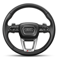 Leather-wrapped multi-function steering wheel, 3-spoke, with shift paddles and steering wheel heating