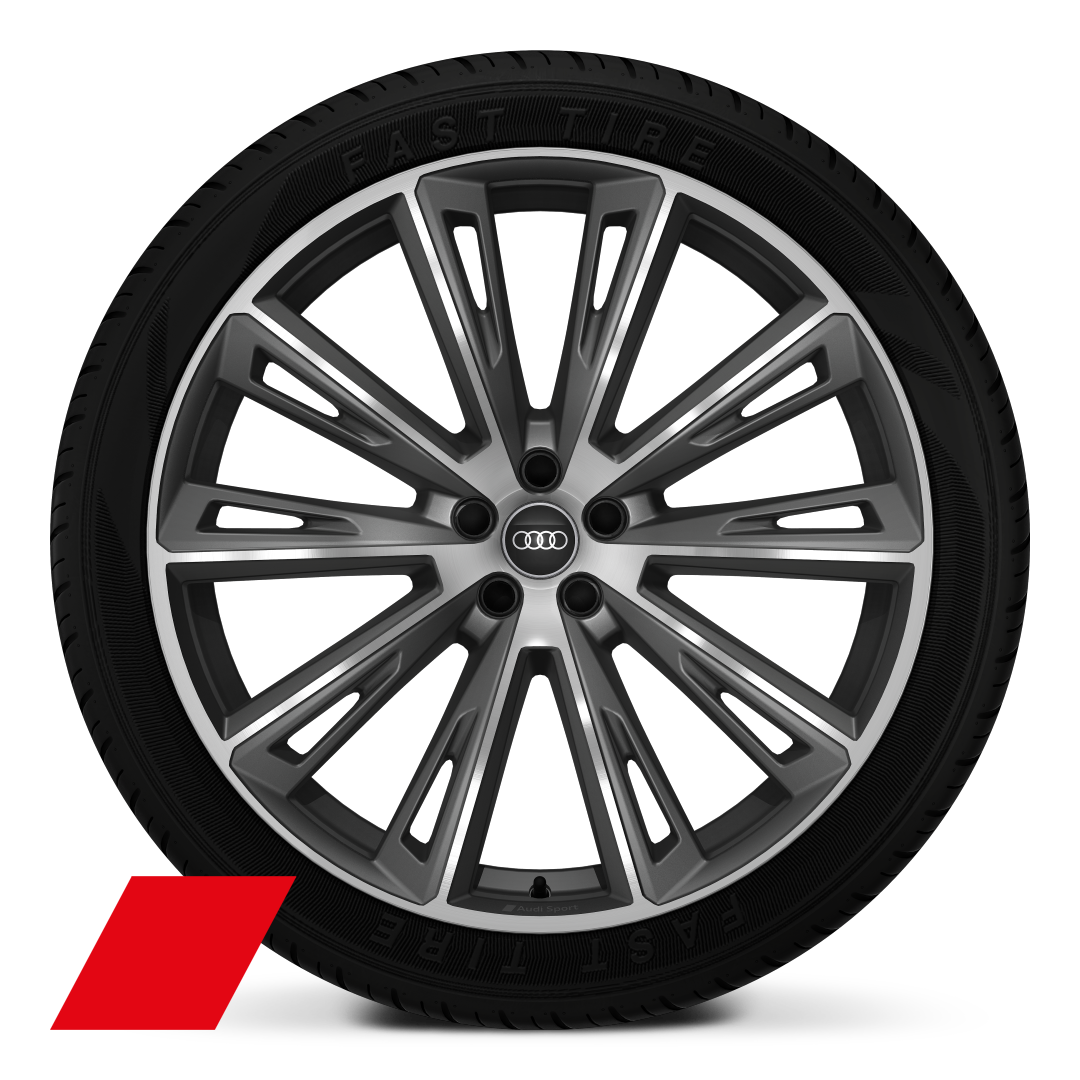 Audi sport wheels, 10-spoke trapezoidal style, Matte Titan grey, diamond turned, 10.0J x 23, 285/35 tyres