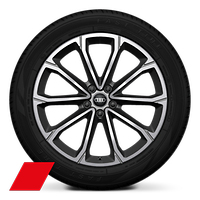 Felger fra Audi Sport, 5-V-eikers polygondesign, matt titangrå, glanspolert, dimensjon 8,0J|9,0Jx20 med 235/50|255/45 R20 dekk