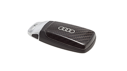 Key cover in carbon, with Audi rings, for keys with chrome clip