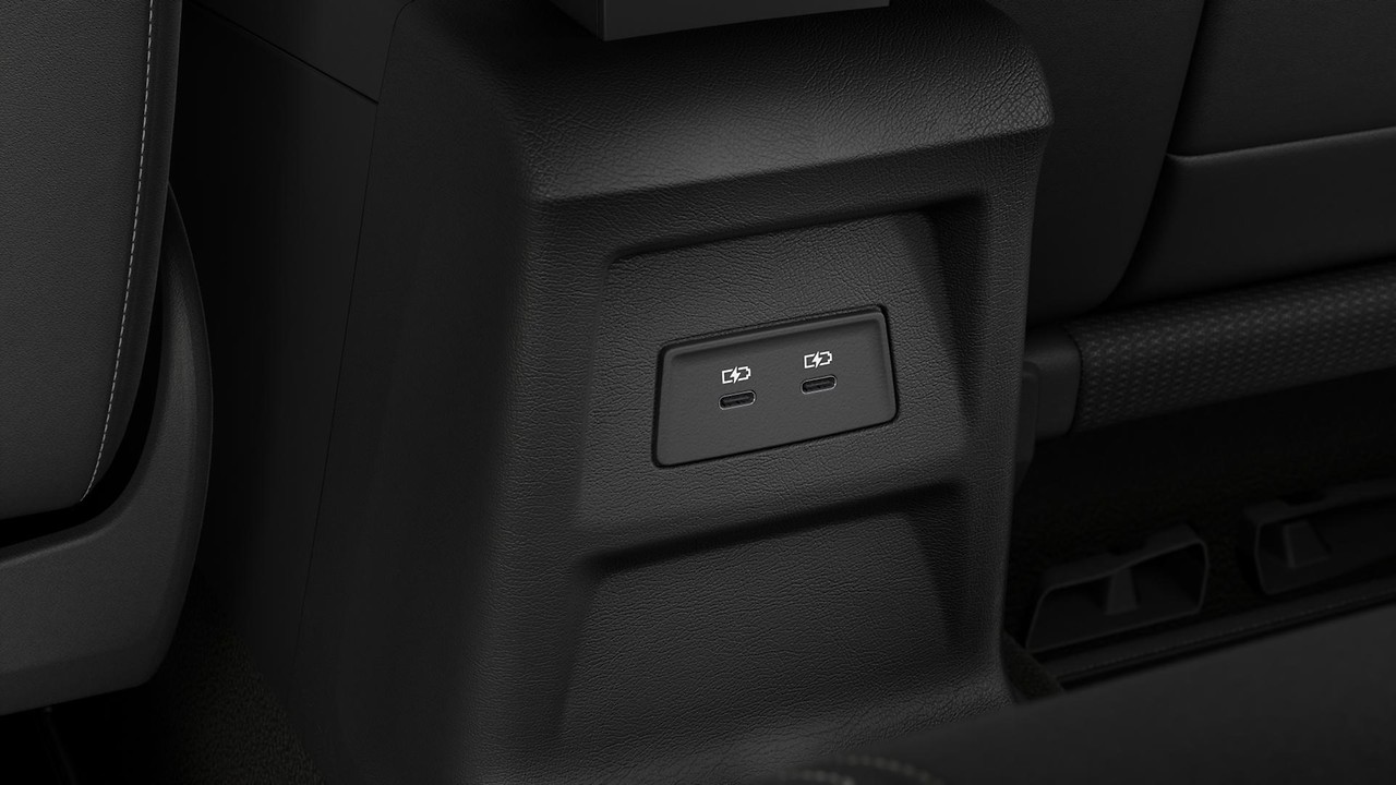 Storage and Luggage Compartment package with USB charging ports in rear seat area