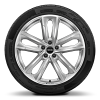 Rodas de alum&iacute;nio fundido Audi Sport em design de 5 bra&ccedil;os duplos, tamanho 8,5J x 20 com pneus 255/40 R20