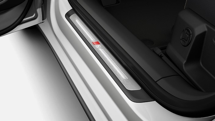 Aluminum front door sill inlays with illuminated S logo