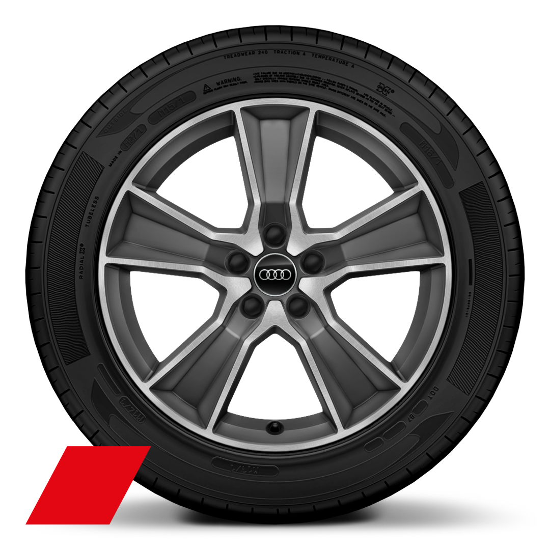 Audi Sport GmbH 18 吋 5 輻越野式設計鑄造鋁合金輪圈，消光鈦灰塗裝，搭配 215/50 R18 輪胎