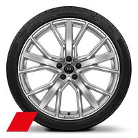 Cerchi Audi Sport in lega di alluminio 8,5J x 21 design a 5 razze a V a stella, look nero argento galvanico, con pneumatici 255/35 R21
