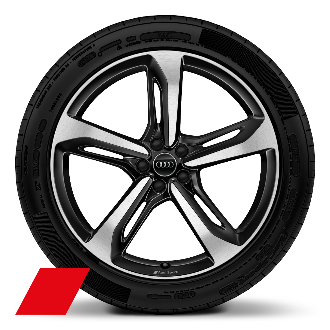 Cerchi Audi Sport, design a 5 razze "Blade", Nero, torniti lucidi, 9,5J x 21, pneumatici 285/40 R21
