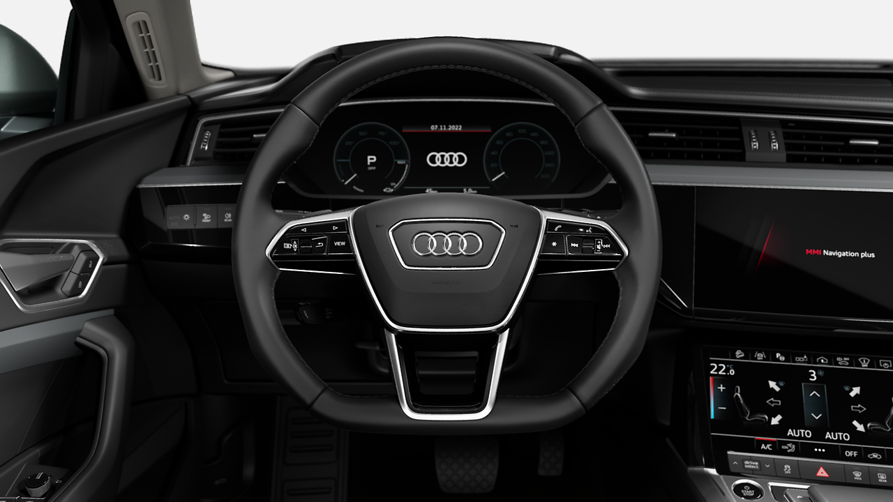 Sports contour leather-wrapped multi-function steering wheel, with shift paddles, 3-spoke, flat-bottomed