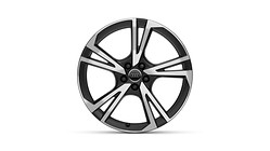 Cast aluminium wheel in 5-arm falx design, matt black, high-gloss turned finish, 8 J x 20