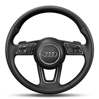 Leather-wrapped multi-function steering wheel, 3-spoke