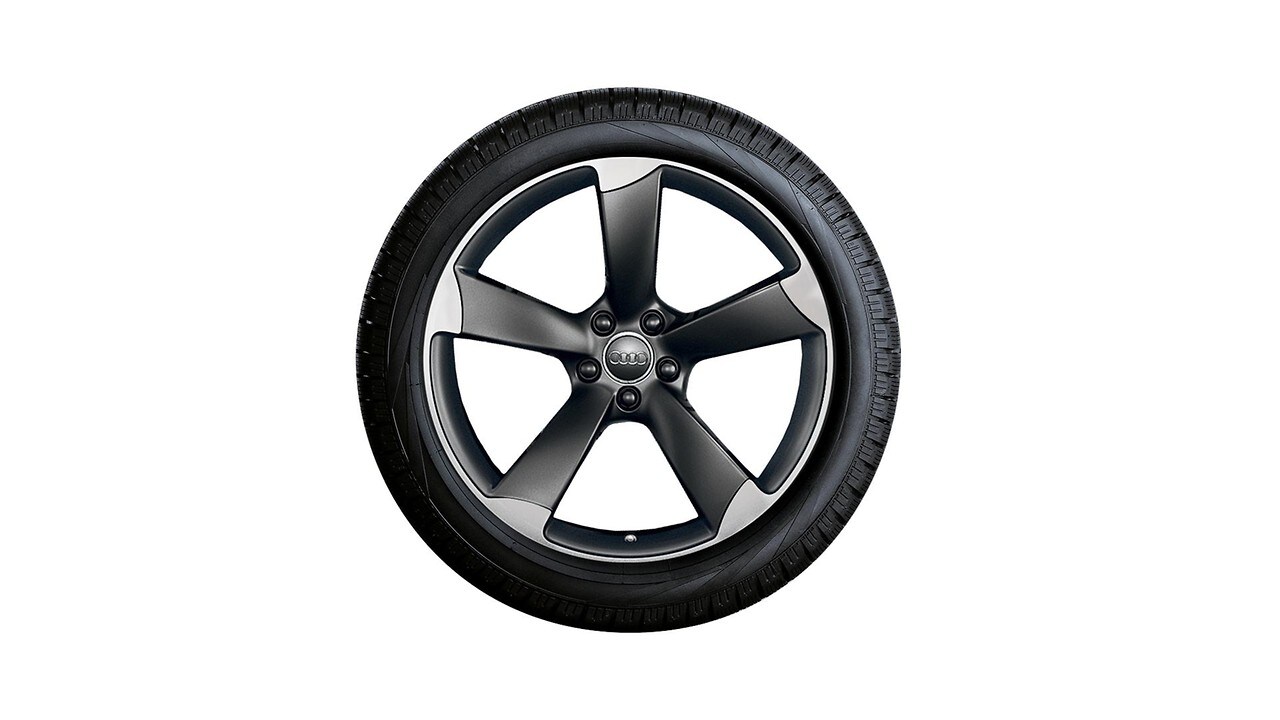 Complete summer wheel in 5-arm rotor design, matt black, high-gloss turned finish, 8.5 J x 20, 255/35 R20 97Y XL, left