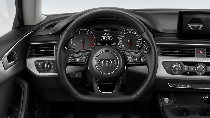 Flat-bottomed, 3-spoke, leather-covered multifunction sports steering wheel