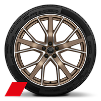 Cerchi in lega di alluminio Audi Sport 10 J x 22 design a 5 razze a stella a V, Bronzo opaco, torniti a specchio con pneumatici 285/40 R22 110Y xl