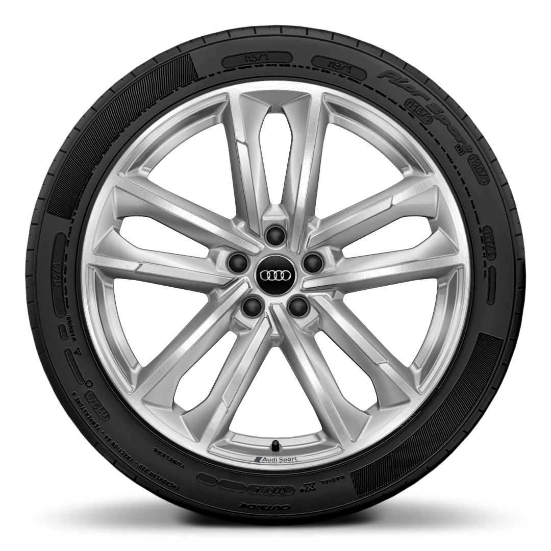 Rodas de alum&iacute;nio fundido Audi Sport em design de 5 bra&ccedil;os duplos, tamanho 8,5J x 20 com pneus 255/40 R20